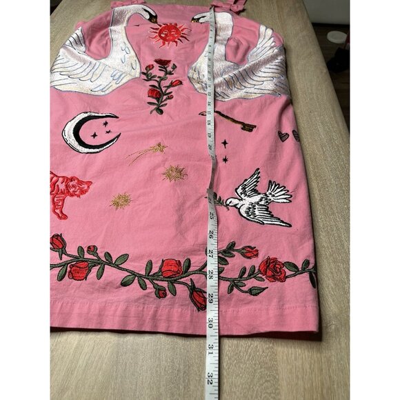 Anthropologie NWT Embroidered Shift Mini Dress Pink Bows Swans Size Large - Picture 5 of 8